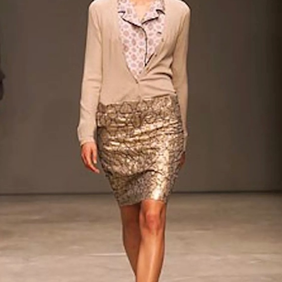 Vintage PRADA Womens Silver and Gold Brocade Belted Mini Skirt Size 38 US 2 EUC - Picture 11 of 13